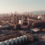 Large refinery complex with lots of pipelines at daylight genera